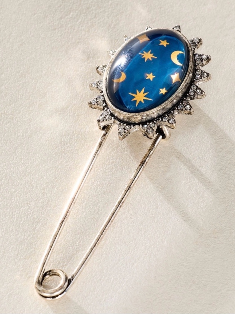 Free People Silver-Tone Blue & Gold Celestial Safety Pin Brooch